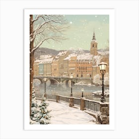 Vintage Winter Illustration Stockholm Sweden 2 Art Print