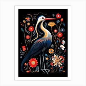 Folk Bird Illustration Stork Art Print