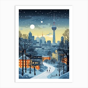 Winter Travel Night Illustration Berlin Germany 2 Art Print