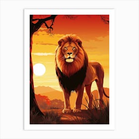 African Lion Sunset Painting 4 Art Print