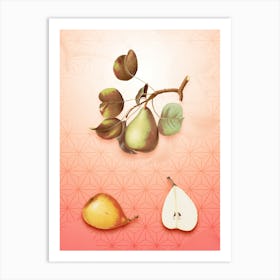 Pear Vintage Botanical in Peach Fuzz Asanoha Star Pattern n.0171 Art Print
