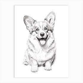 Corgi Dog, Line Drawing 3 Art Print