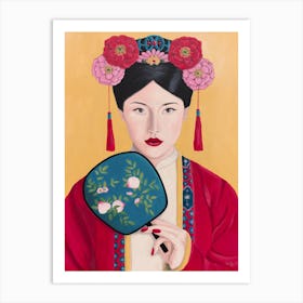 Chinese Woman With Peach Fan Art Print
