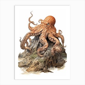 Giant Pacific Octopus Flat Illustration 3 Art Print