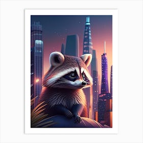 Raccoon In The City Art Print