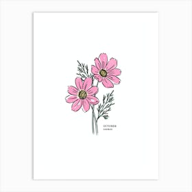 October Pink Cosmos Birth Flower Art Print