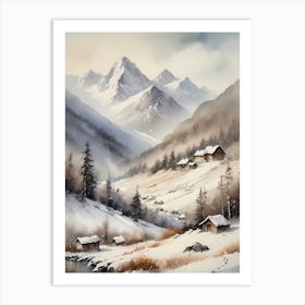 Vintage Muted Winter Mountain Landscape (7) Art Print
