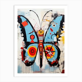 Butterfly blue, red in Basquiat's Style Art Print