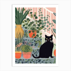 Black Cat And House Plants 3 Art Print