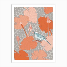 Turquoise Bird On Hexagon Art Print