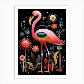 Folk Bird Illustration Greater Flamingo 2 Art Print