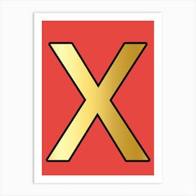 Letter X Gold Alphabet Red Art Print