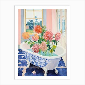 A Bathtube Full Of Dahlia In A Bathroom 2 Art Print