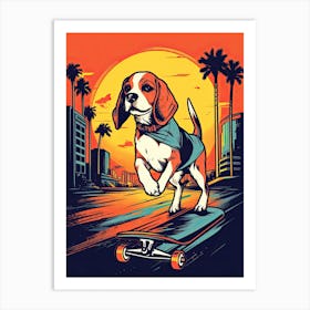 Beagle Dog Skateboarding Illustration 2 Art Print