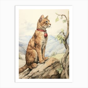 Storybook Animal Watercolour Mountain Lion 1 Art Print