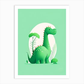 Brontosaurus Cute Mint Dinosaur Art Print