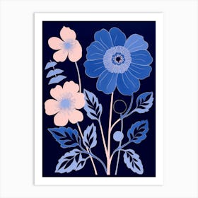 Blue Flower Illustration Peony 4 Art Print