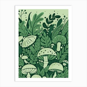 Monochrome Mushrooms Art Print