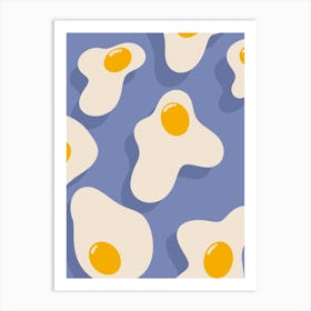 Fried Eggs Kitchen/Dining Room Blue Art Print