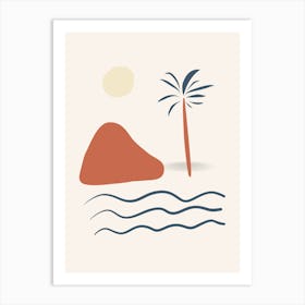 Palm Tree On The Beach brown Art Print