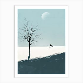 Crow In The Snow, Minimalism Art Print