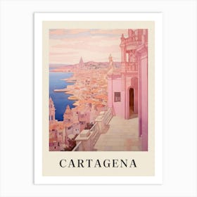 Cartagena Spain 6 Vintage Pink Travel Illustration Poster Art Print