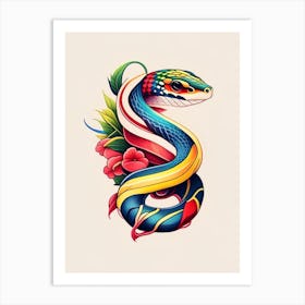 Garter Snake Tattoo Style Art Print