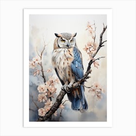 Owl, Japanese Brush Painting, Ukiyo E, Minimal 4 Art Print