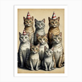 Family Of Cats With Party Hats Art Print