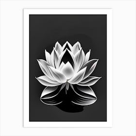 Blooming Lotus Flower In Lake Black And White Geometric 3 Art Print