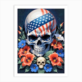 American Flag Floral Face Evil Death Skull (42) Art Print
