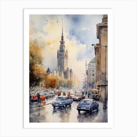 Warsaw Poland In Autumn Fall, Watercolour 4 Art Print