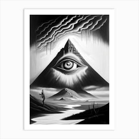 Surreal Landscape, Symbol, Third Eye Black & White 2 Art Print