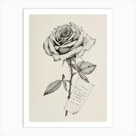 English Rose Love Letter Line Drawing 4 Art Print