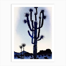 Joshua Trees At Night Minimilist Watercolour  Art Print
