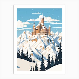 Retro Winter Illustration Schloss Neuschwanstein Germany 2 Art Print