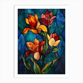 Colorful Stained Glass Flowers 11 Art Print