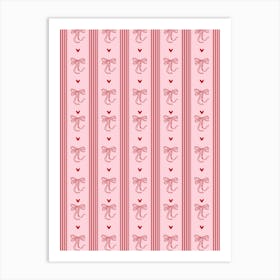 Striped Bow Wall Art | Girly Gallery Wall Art | Pink & Red Art Print