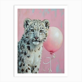 Cute Snow Leopard 1 With Balloon Art Print