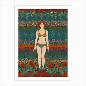 Woman In A Field Of Flowers Art Print