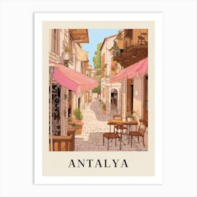 Antalya Turkey 2 Vintage Pink Travel Illustration Poster Art Print