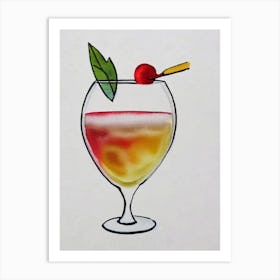 French MCocktail Poster artini Minimal Line Drawing With Watercolour Cocktail Poster Art Print