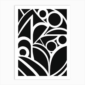 Retro Inspired Linocut Abstract Shapes Black And White Colors art, 214 1 Art Print