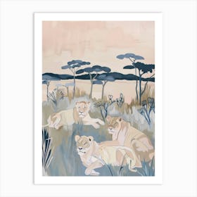 Lions Pastels Jungle Illustration 2 Art Print