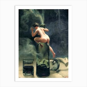 Le Vin Ginguet - Famous Cover Painting by Luis Ricardo Falero, Nude Witchy Sprite Fairy Pagan Gothic Cool 1 Art Print
