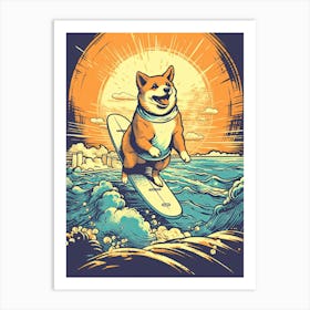 Shiba Inu Dog Skateboarding Illustration 1 Art Print