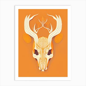 Animal Skull Orange 3 Line Drawing Art Print