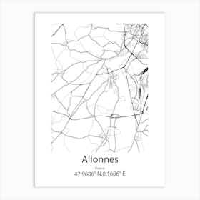 Allonnes,France Minimalist Map Art Print