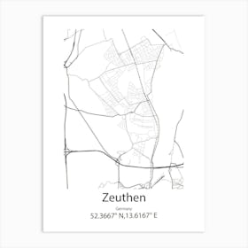 Zeuthen,Germany Minimalist Map Art Print