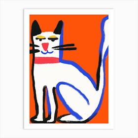 Cat On Orange Background Art Print